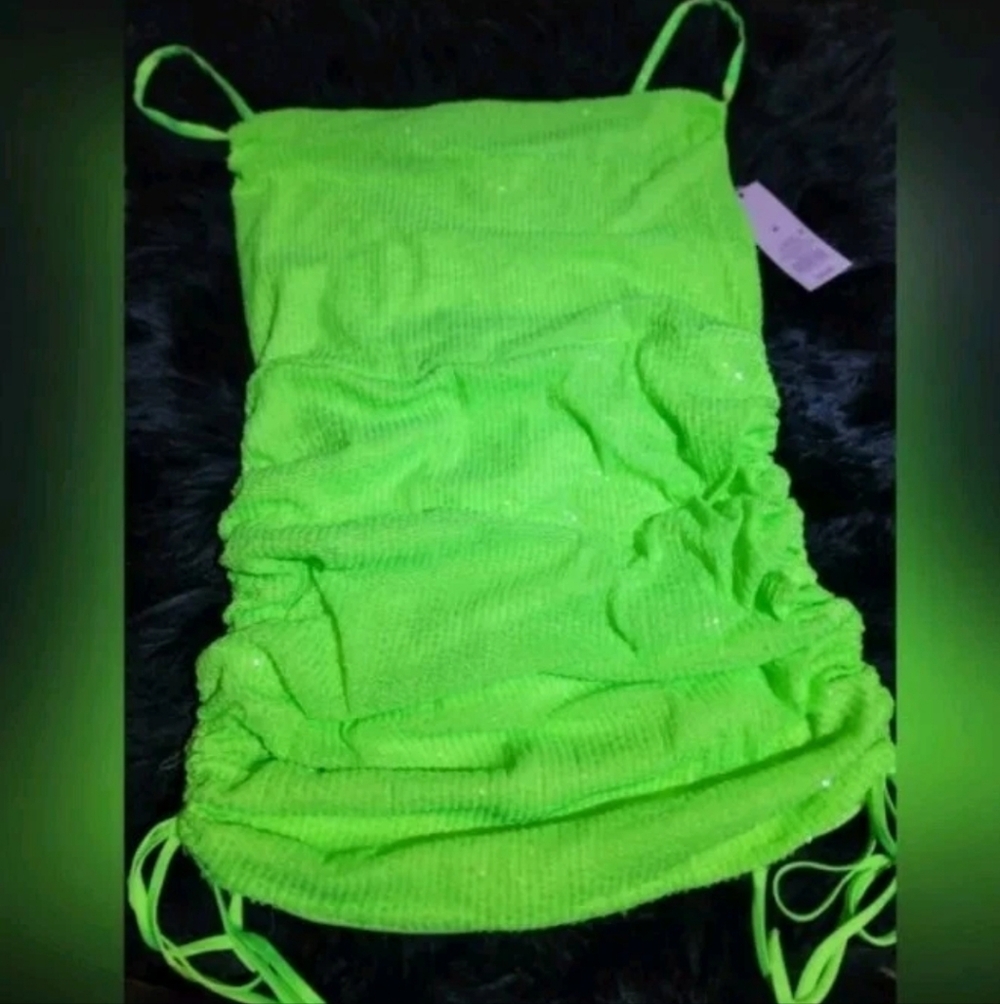 NWT Wild Fable Neon Green Halloween Ruched Side Bodycon Sequin Dress Size Large